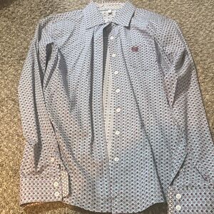 Cinch Men's Button-Down Shirt - Light Blue and Maroon Geometric Print